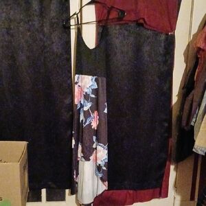 Source Unknown Black and Blue Floral High Low Dress